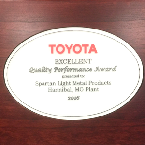Spartan Light Metal Products Receives Supplier Award From Toyota